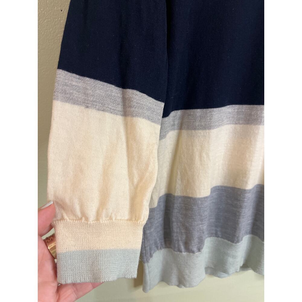 J.Crew Merino Wool Striped Sweater neutral color-way, 3/4 sleeves, size medium - Picture 4 of 10
